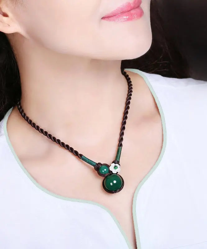 Boutique Blackish Green Agate Shell Flower Pendant Necklace Ada Fashion