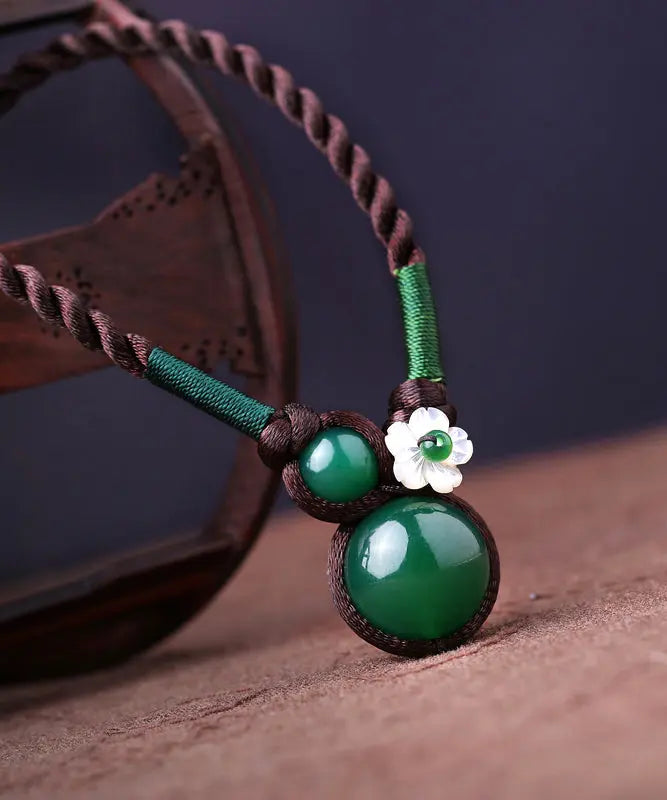 Boutique Blackish Green Agate Shell Flower Pendant Necklace Ada Fashion