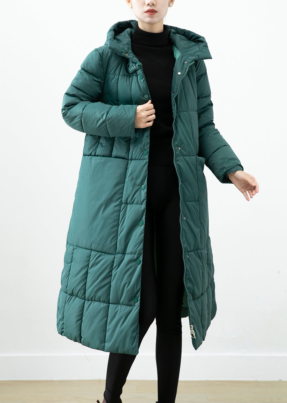 Boutique Blackish Green Hooded Pockets Fine Cotton Filled Winter Coats Ada Fashion
