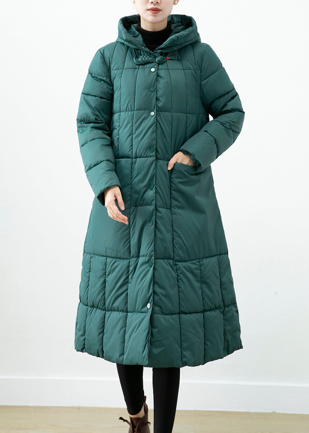 Boutique Blackish Green Hooded Pockets Fine Cotton Filled Winter Coats Ada Fashion