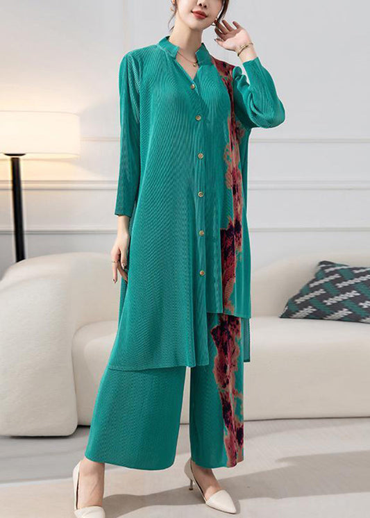 Boutique Blue Asymmetrical Wrinkled Print Two Piece Suit Set Spring LY2779 - fabuloryshop