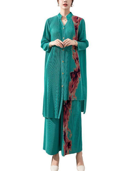 Boutique Blue Asymmetrical Wrinkled Print Two Piece Suit Set Spring LY2779 - fabuloryshop