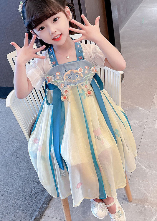Boutique Blue Embroideried Cats Patchwork Chiffon Baby Girls Dresses Summer LY6480 Ada Fashion
