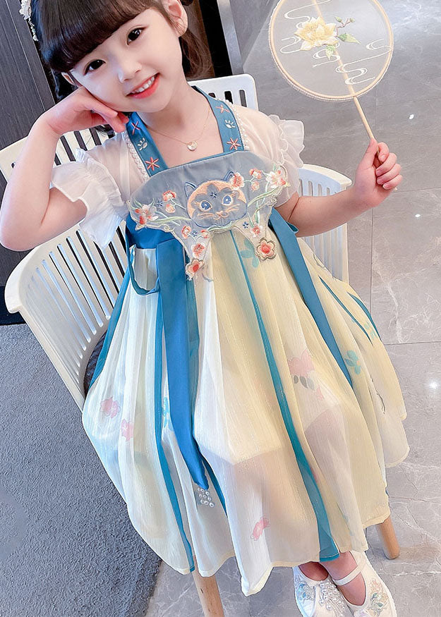 Boutique Blue Embroideried Cats Patchwork Chiffon Baby Girls Dresses Summer LY6480 Ada Fashion