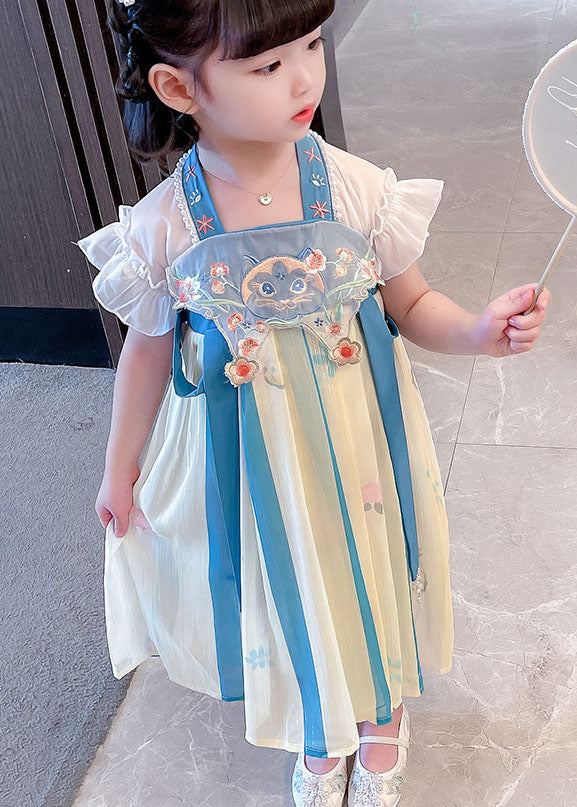 Boutique Blue Embroideried Cats Patchwork Chiffon Baby Girls Dresses Summer LY6480 Ada Fashion