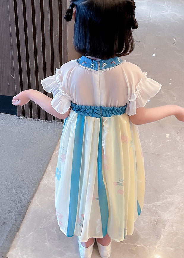 Boutique Blue Embroideried Cats Patchwork Chiffon Baby Girls Dresses Summer LY6480 Ada Fashion