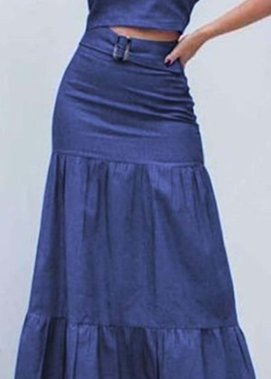 Boutique Blue High Waist Patchwork Wrinkled Denim Skirt Summer LY4024 - fabuloryshop