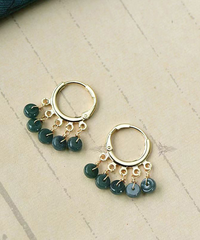 Boutique Blue Jade Tassel 14K Hoop Earrings Ada Fashion