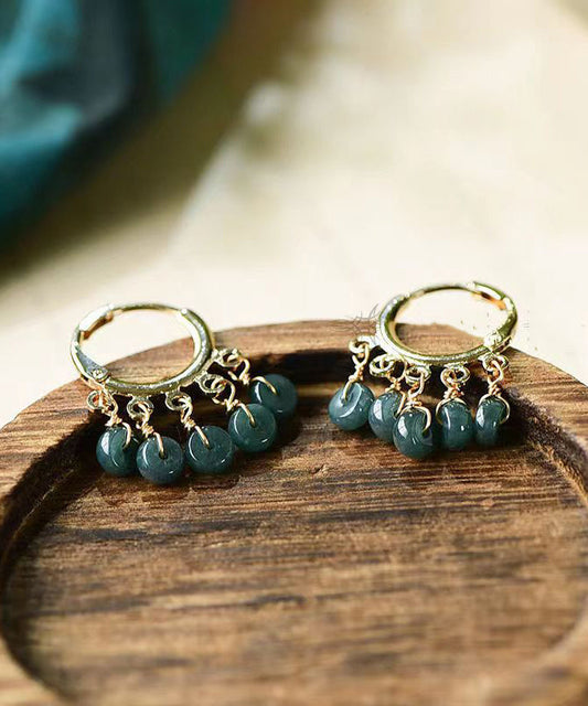 Boutique Blue Jade Tassel 14K Hoop Earrings Ada Fashion