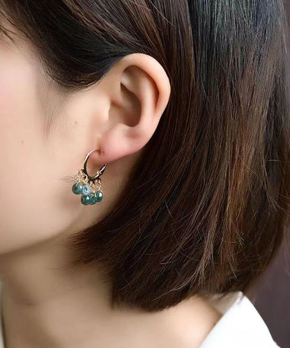 Boutique Blue Jade Tassel 14K Hoop Earrings Ada Fashion