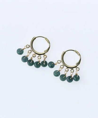 Boutique Blue Jade Tassel 14K Hoop Earrings Ada Fashion