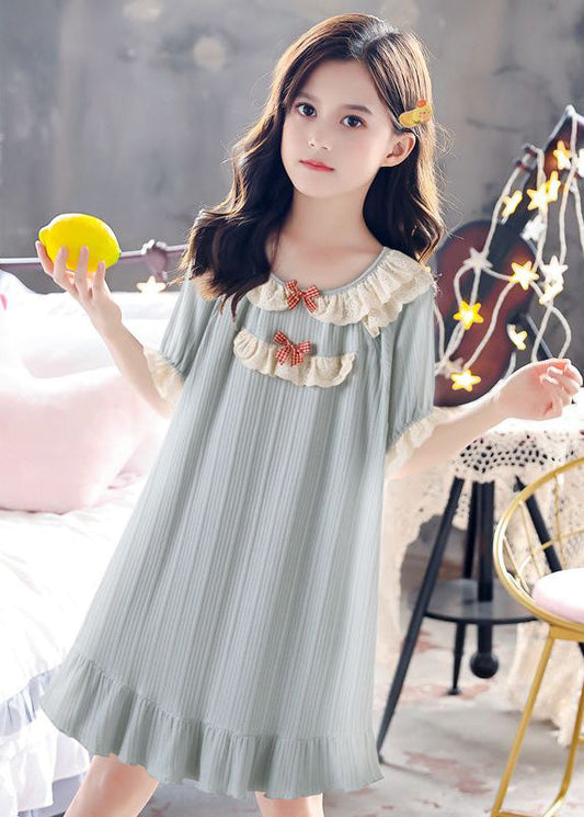Boutique Blue O-Neck Striped Bow Patchwork Cotton Girls Long Dress Summer LY6460 - fabuloryshop