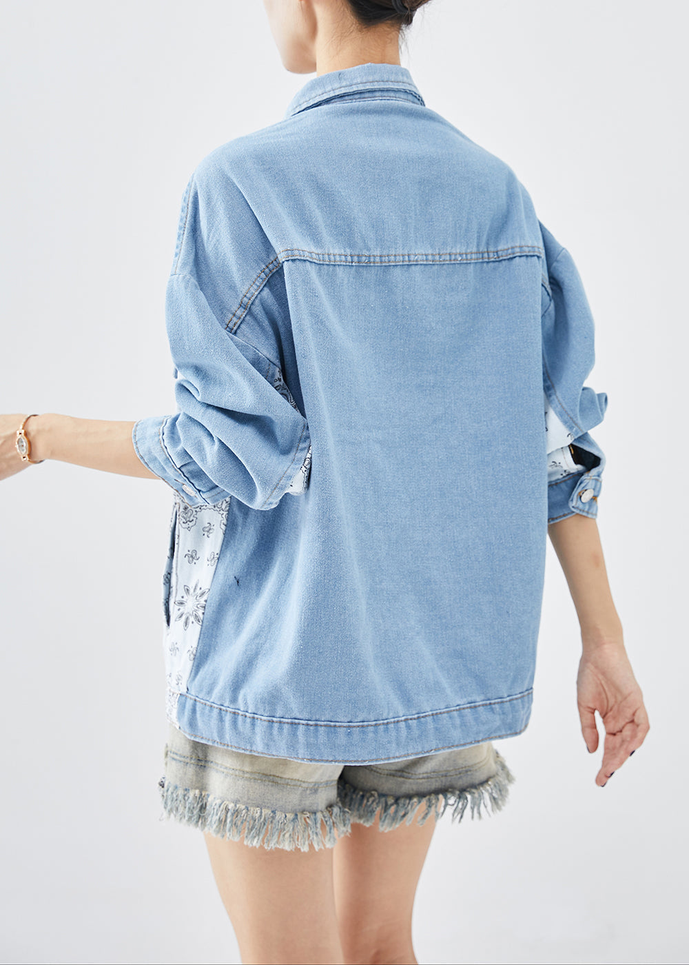 Boutique Blue Oversized Patchwork Cotton Coats Fall Ada Fashion