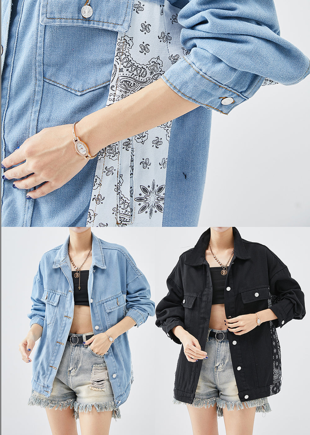 Boutique Blue Oversized Patchwork Cotton Coats Fall Ada Fashion