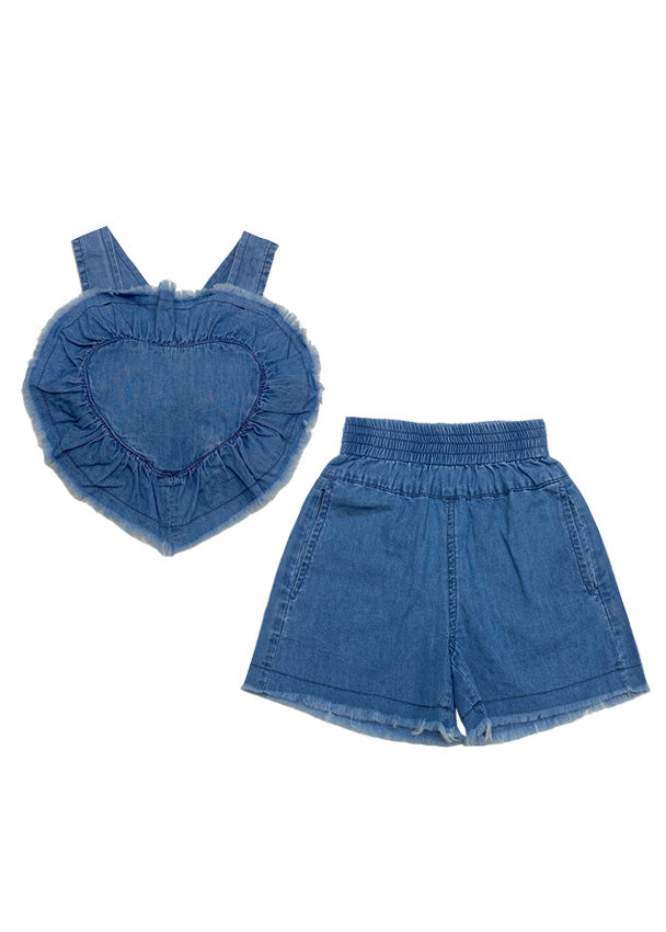 Boutique Blue Patchwork Cotton Love Slip Vest And Shorts Two Pieces Set Summer LY5476 - fabuloryshop