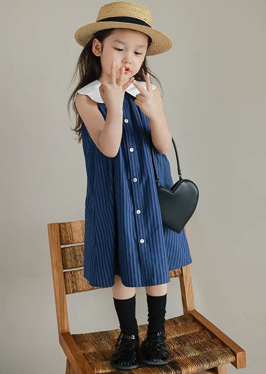 Boutique Blue Peter Pan Collar Striped Patchwork Cotton Baby Girls Dresses Summer LY5465 - fabuloryshop