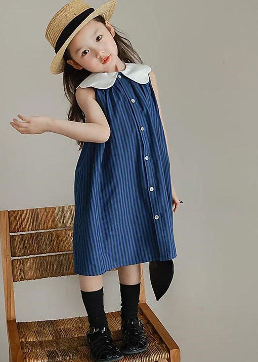 Boutique Blue Peter Pan Collar Striped Patchwork Cotton Baby Girls Dresses Summer LY5465 - fabuloryshop