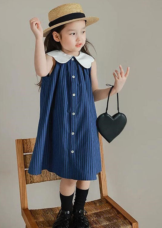 Boutique Blue Peter Pan Collar Striped Patchwork Cotton Baby Girls Dresses Summer LY5465 - fabuloryshop