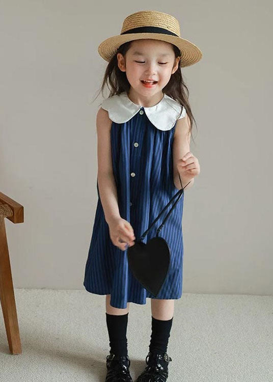 Boutique Blue Peter Pan Collar Striped Patchwork Cotton Baby Girls Dresses Summer LY5465 - fabuloryshop