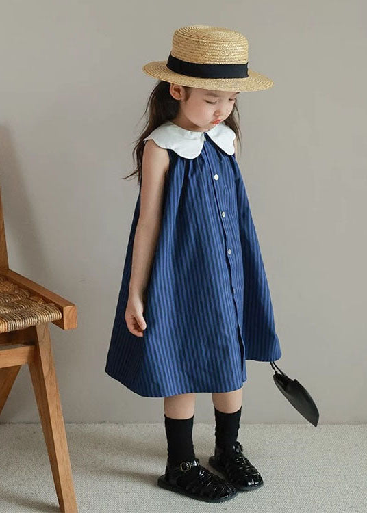Boutique Blue Peter Pan Collar Striped Patchwork Cotton Baby Girls Dresses Summer LY5465 - fabuloryshop