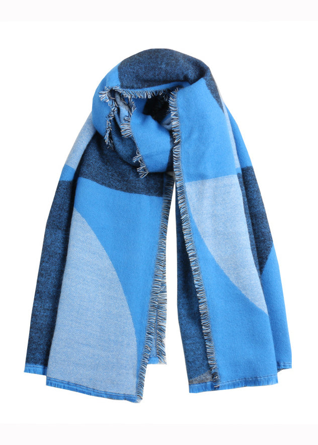Boutique Blue Plaid Tasseled Autumn Winter Faux Cashmere Shawl Ada Fashion