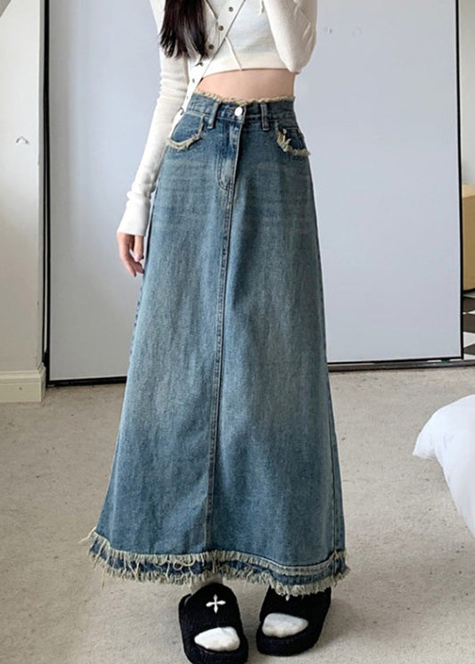 Boutique Blue Pockets Patchwork Maxi Skirt Summer TY1067 - fabuloryshop