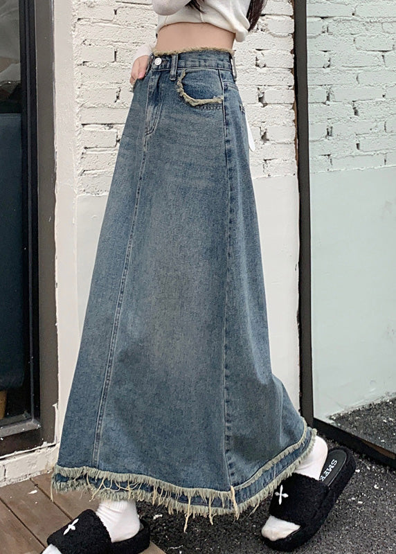 Boutique Blue Pockets Patchwork Maxi Skirt Summer TY1067