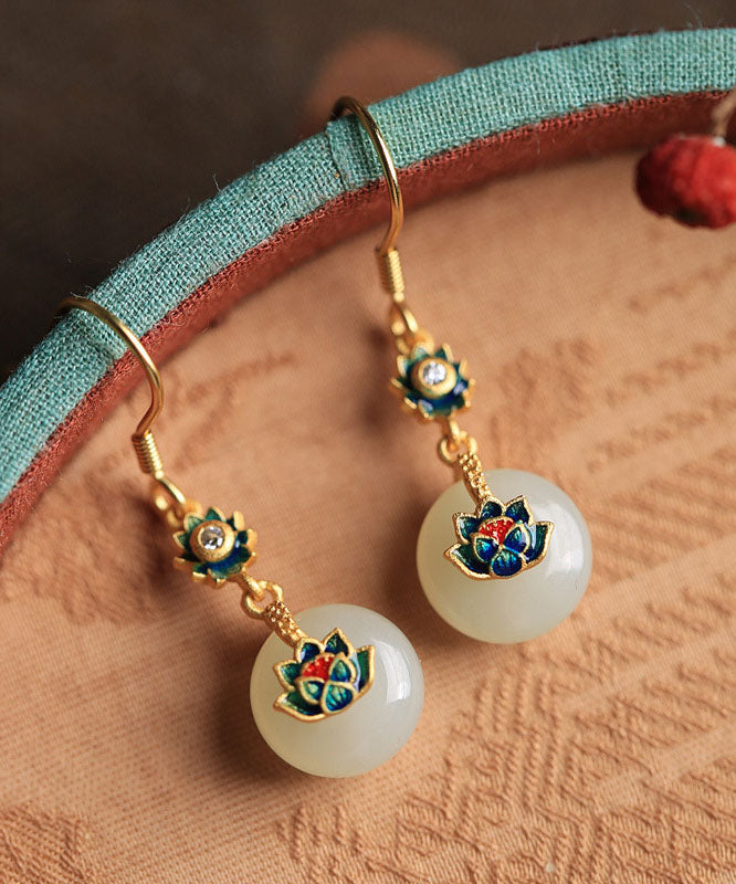Boutique Blue Sterling Silver Overgilid Pearl Enamel Lotus Drop Earrings Ada Fashion