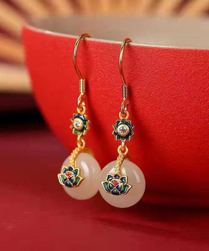 Boutique Blue Sterling Silver Overgilid Pearl Enamel Lotus Drop Earrings TW1059 - fabuloryshop