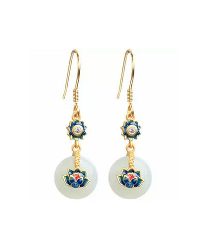 Boutique Blue Sterling Silver Overgilid Pearl Enamel Lotus Drop Earrings TW1059 - fabuloryshop