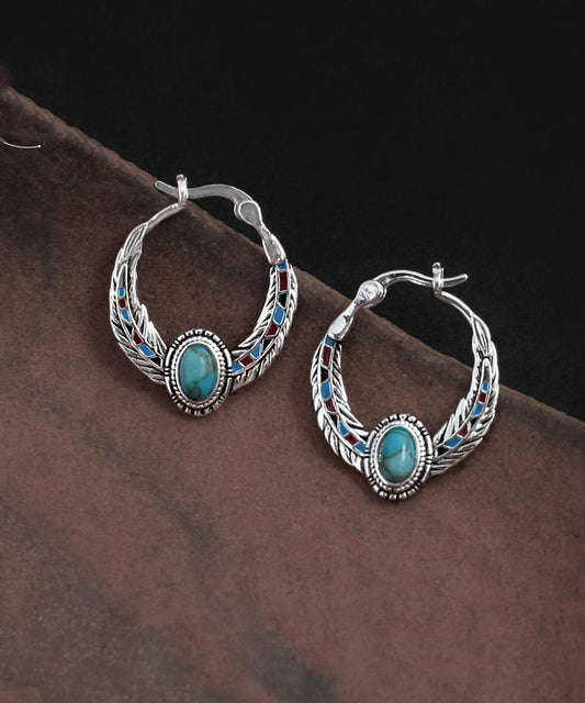Boutique Blue Sterling Silver Turquoise Hoop Earrings LY2260