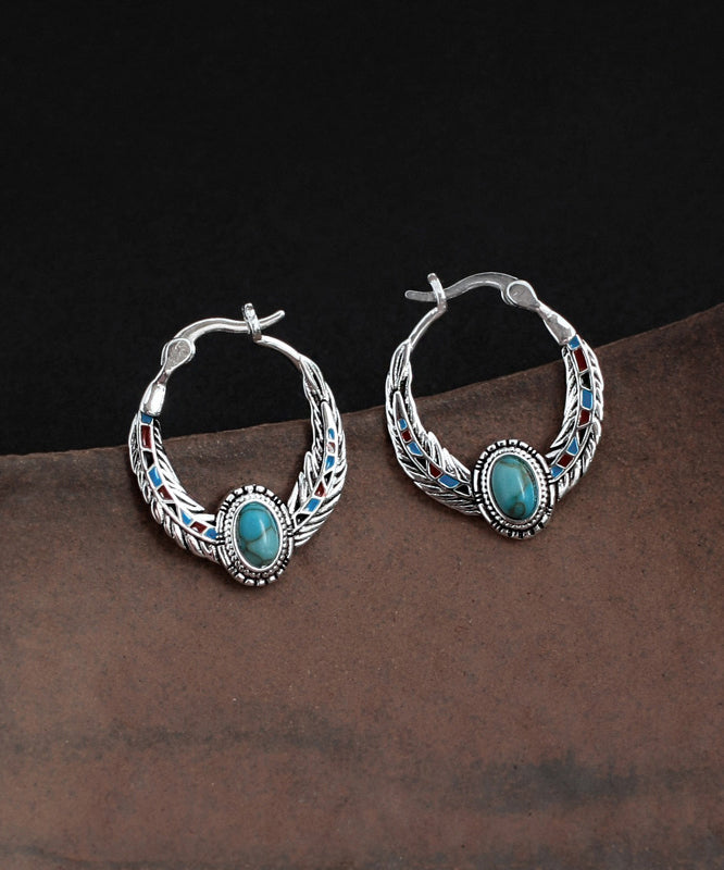 Boutique Blue Sterling Silver Turquoise Hoop Earrings LY2260 - fabuloryshop