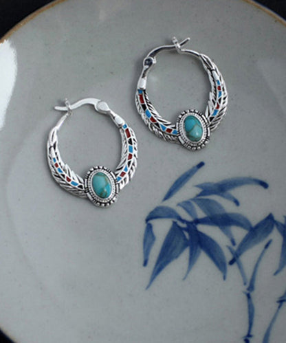 Boutique Blue Sterling Silver Turquoise Hoop Earrings LY2260 - fabuloryshop