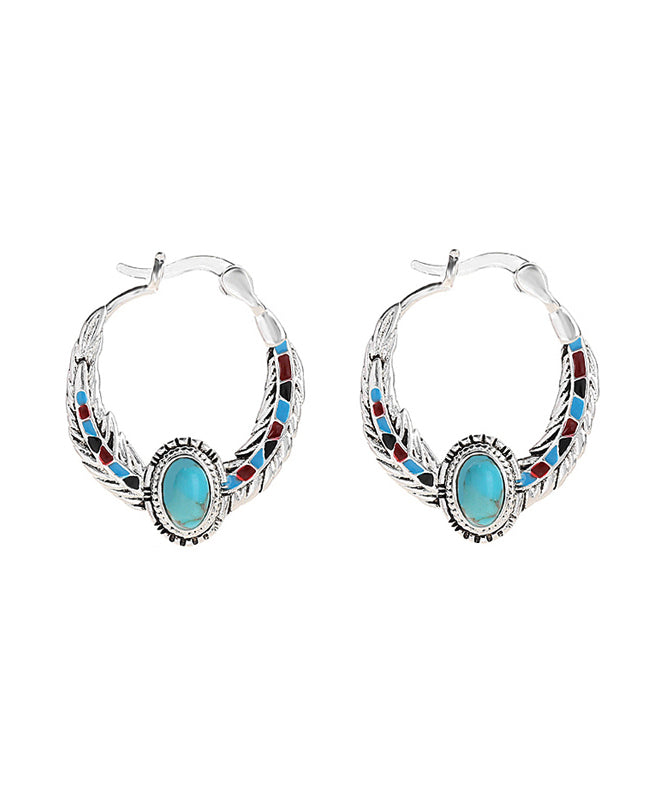 Boutique Blue Sterling Silver Turquoise Hoop Earrings LY2260 - fabuloryshop