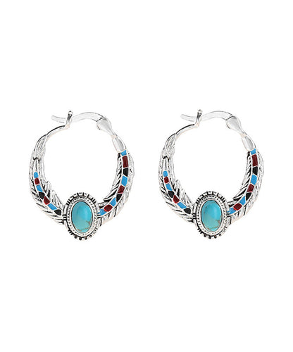 Boutique Blue Sterling Silver Turquoise Hoop Earrings LY2260 - fabuloryshop