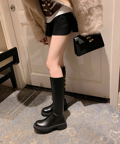 Boutique Chocolate Zippered Splicing Chunky Long Boots Ada Fashion