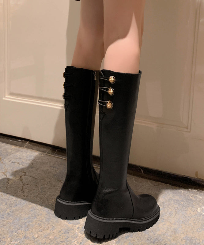 Boutique Chocolate Zippered Splicing Chunky Long Boots Ada Fashion