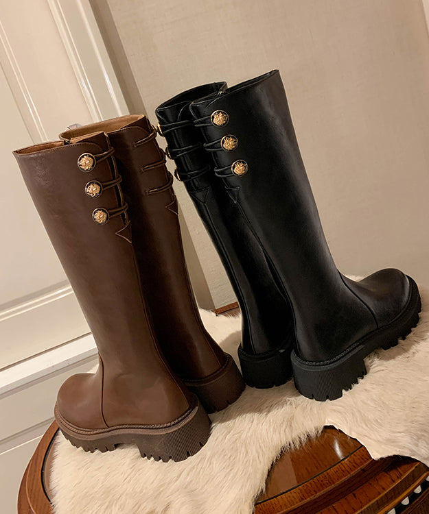 Boutique Chocolate Zippered Splicing Chunky Long Boots Ada Fashion