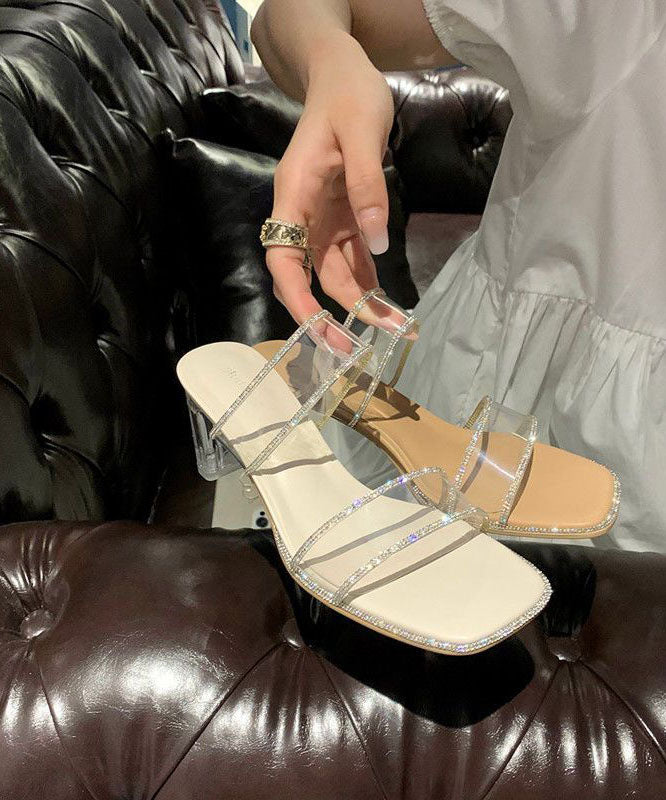 Boutique Chunky Beige Transparent Zircon Clear Heels Slide Sandals LC0165 - fabuloryshop