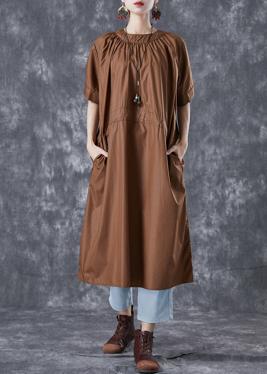 Boutique Coffee Drawstring Pockets Cotton Robe Dresses Summer LY5054 - fabuloryshop