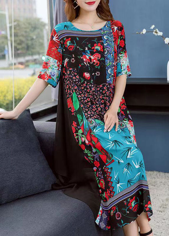 Boutique Colorblock O Neck Print Patchwork Chiffon Dresses Summer LY6519 - fabuloryshop