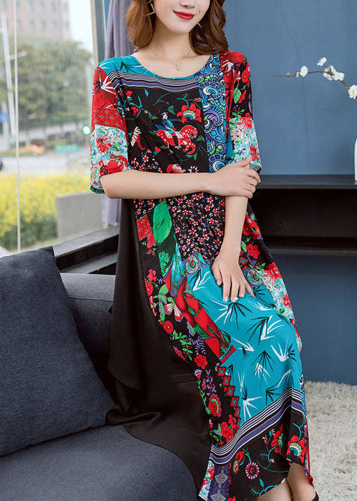 Boutique Colorblock O Neck Print Patchwork Chiffon Dresses Summer LY6519 - fabuloryshop