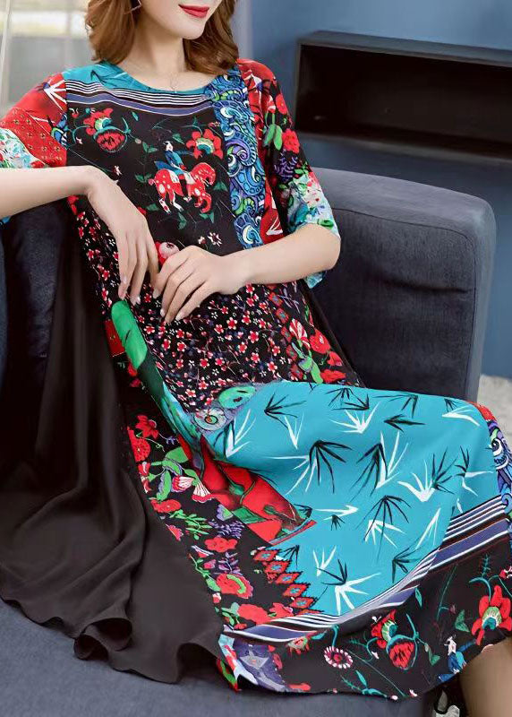 Boutique Colorblock O Neck Print Patchwork Chiffon Dresses Summer LY6519 - fabuloryshop