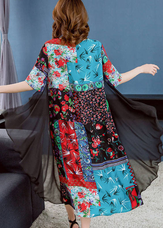Boutique Colorblock O Neck Print Patchwork Chiffon Dresses Summer LY6519 - fabuloryshop