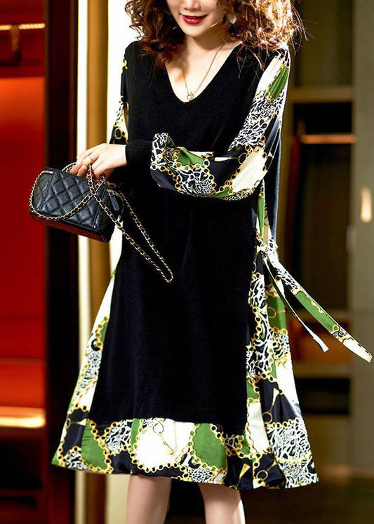 Boutique Colorblock V Neck Print Patchwork Chiffon Dresses Spring LY3821 - fabuloryshop