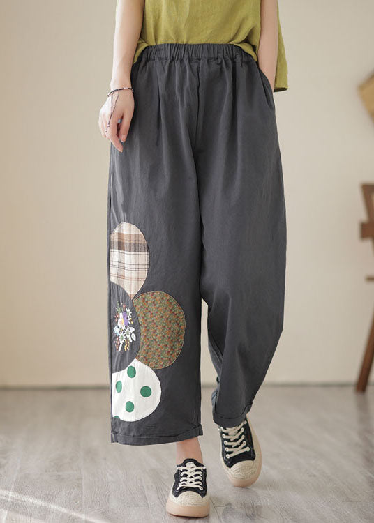 Boutique Dark Grey Pockets Patchwork Cotton Straight Crop Pants Summer LY5286 - fabuloryshop