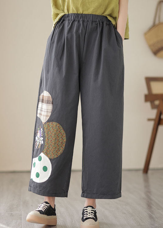 Boutique Dark Grey Pockets Patchwork Cotton Straight Crop Pants Summer LY5286 - fabuloryshop