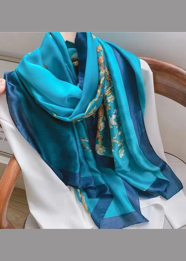 Boutique Elegant Blue Print Silk Shawl Ada Fashion