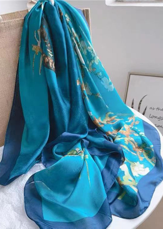 Boutique Elegant Blue Print Silk Shawl Ada Fashion