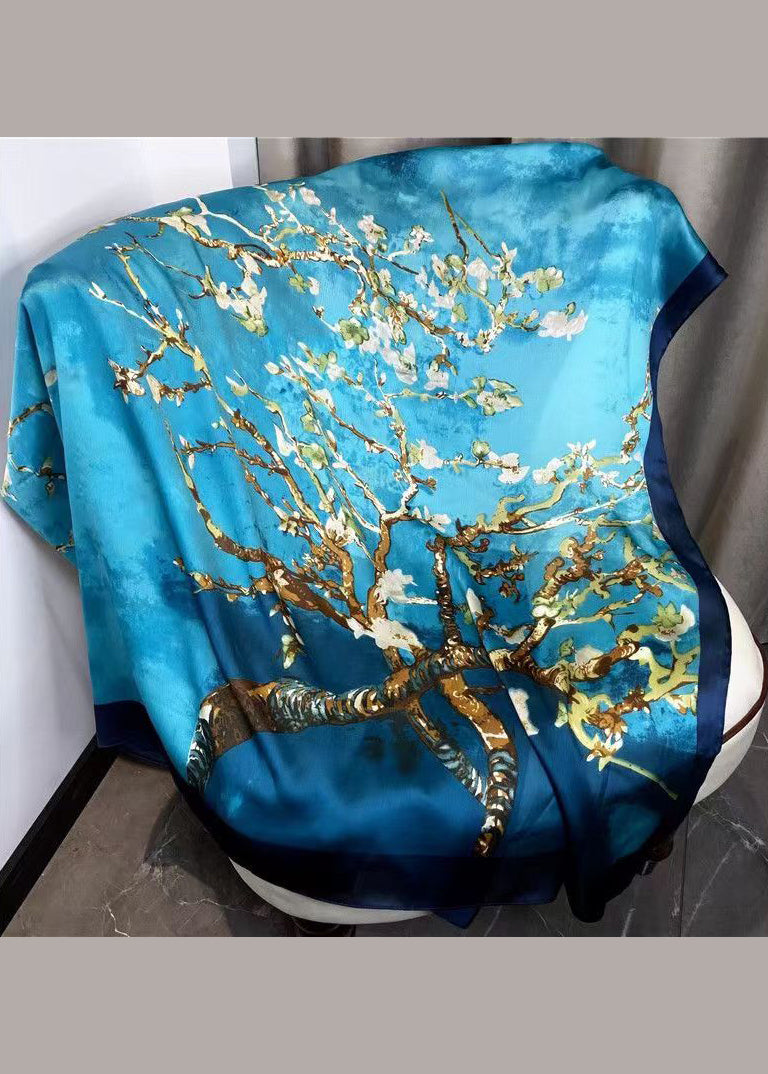 Boutique Elegant Blue Print Silk Shawl Ada Fashion